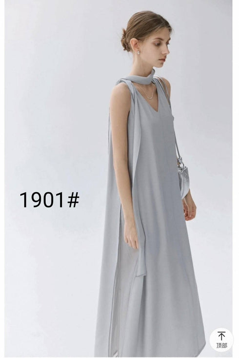 V-Neck Sleeveless Long Maxi Casual Dress With Pocket